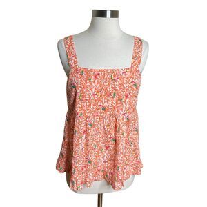 Loft Tank Top Womens 4 Orange Bird Print Tie Back Peplum Cami Square Neck